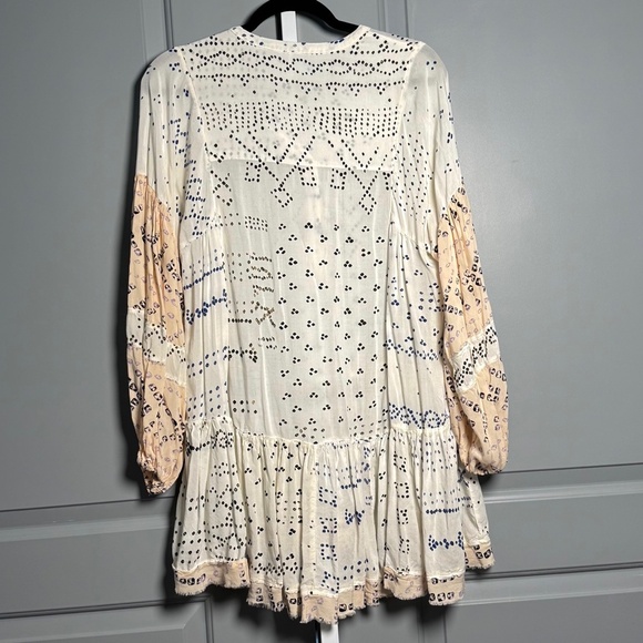Free People Boho Tunic Dress Medium Cream Abstract Print Long Sleeve Viscose - Picture 5 of 5